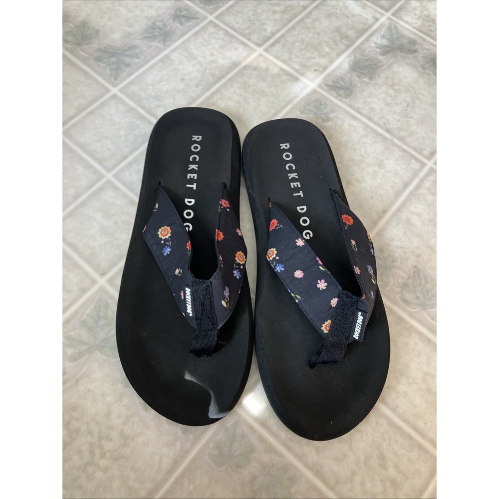 Rocket Dog Women's Foam Flip Flops Sz 11 Floral Straps Blue red yellow flowers
